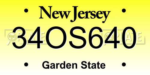 34OS640 New Jersey License Plate