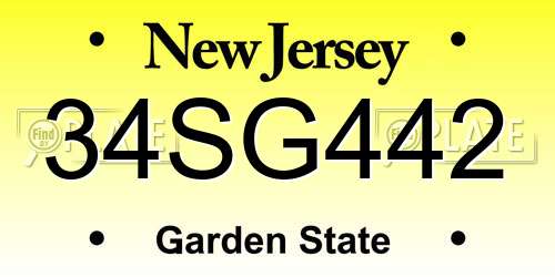 34SG442 New Jersey License Plate