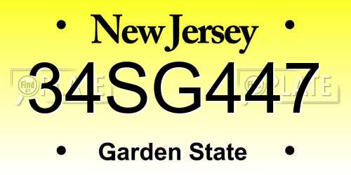 34SG447 New Jersey License Plate