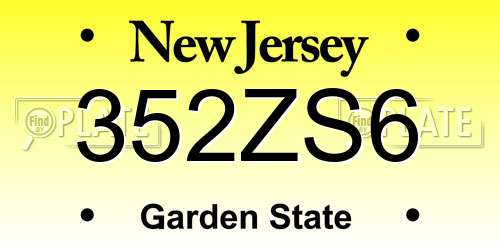 352ZS6 New Jersey License Plate