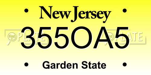 355OA5 New Jersey License Plate