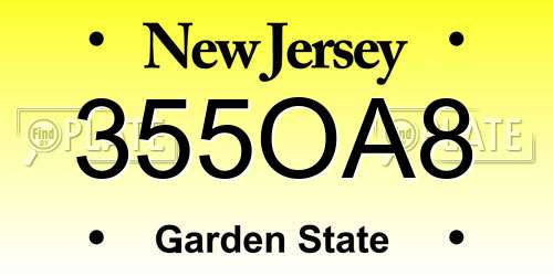 355OA8 New Jersey License Plate