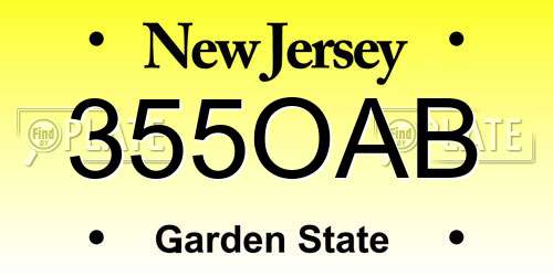 355OAB New Jersey License Plate