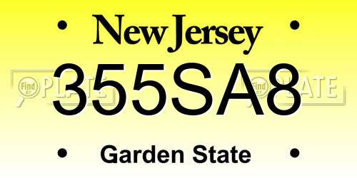 355SA8 New Jersey License Plate