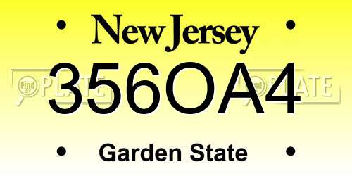 356OA4 New Jersey License Plate