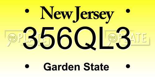 356QL3 New Jersey License Plate
