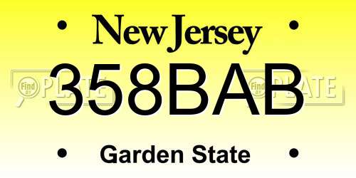 358BAB New Jersey License Plate