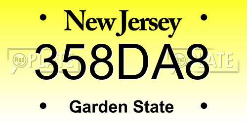 358DA8 New Jersey License Plate