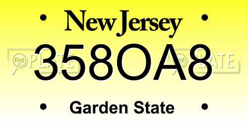 358OA8 New Jersey License Plate