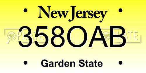 358OAB New Jersey License Plate