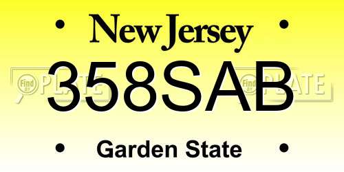 358SAB New Jersey License Plate