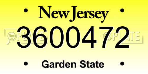 3600472 New Jersey License Plate