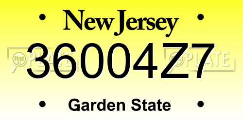 36004Z7 New Jersey License Plate