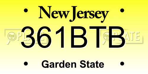361BTB New Jersey License Plate