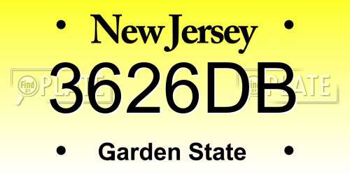 3626DB New Jersey License Plate