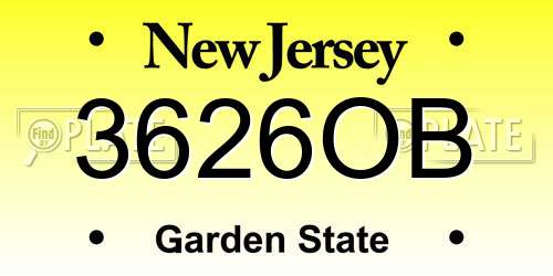 3626OB New Jersey License Plate