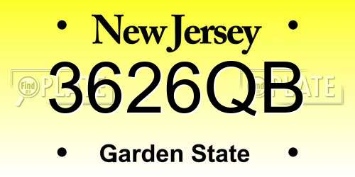 3626QB New Jersey License Plate