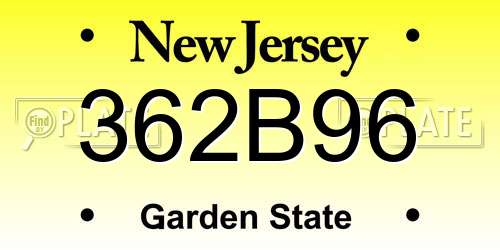 362B96 New Jersey License Plate