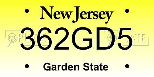 362GD5 New Jersey License Plate