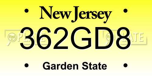 362GD8 New Jersey License Plate