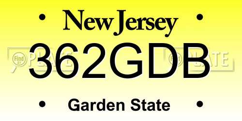362GDB New Jersey License Plate