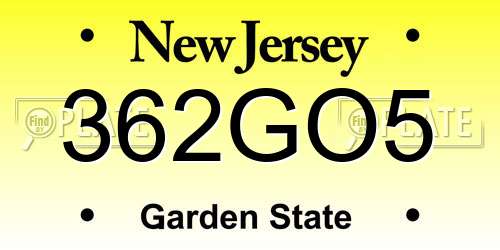 362GO5 New Jersey License Plate
