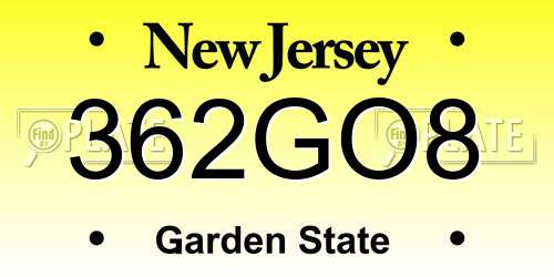 362GO8 New Jersey License Plate