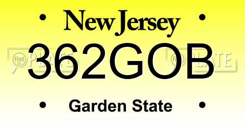 362GOB New Jersey License Plate