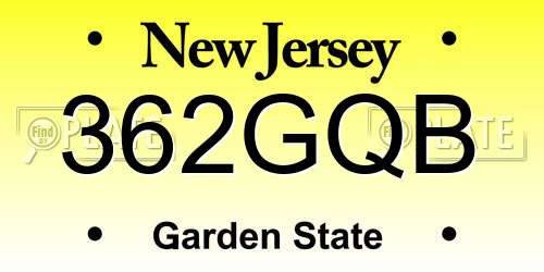 362GQB New Jersey License Plate