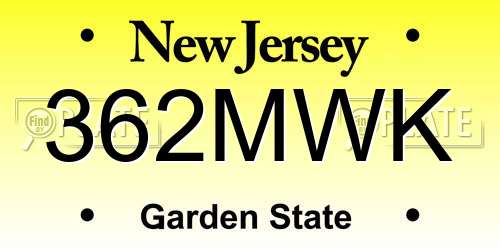362MWK New Jersey License Plate