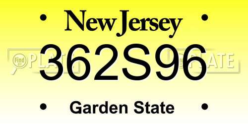 362S96 New Jersey License Plate