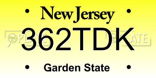 362TDK New Jersey License Plate