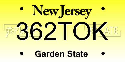 362TOK New Jersey License Plate