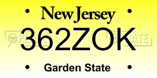 362ZOK New Jersey License Plate