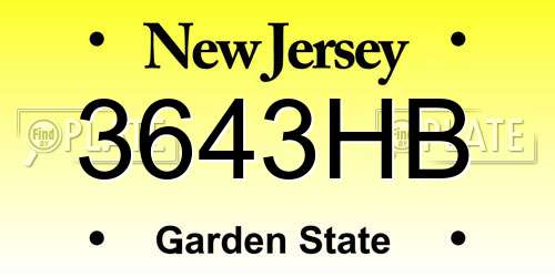 3643HB New Jersey License Plate