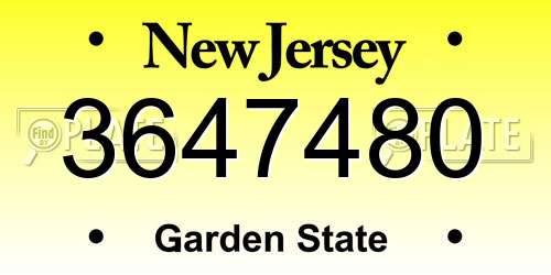 3647480 New Jersey License Plate