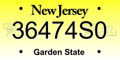 36474S0 New Jersey License Plate