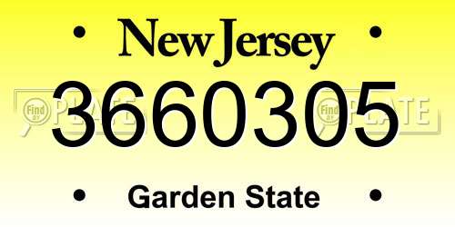 3660305 New Jersey License Plate