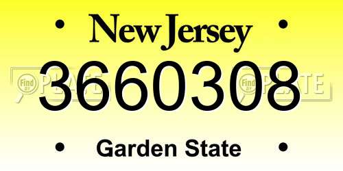 3660308 New Jersey License Plate