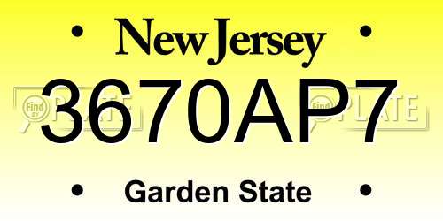 3670AP7 New Jersey License Plate