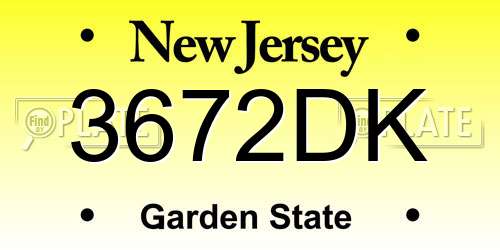 3672DK New Jersey License Plate