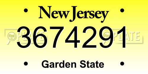 3674291 New Jersey License Plate