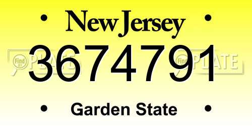 3674791 New Jersey License Plate