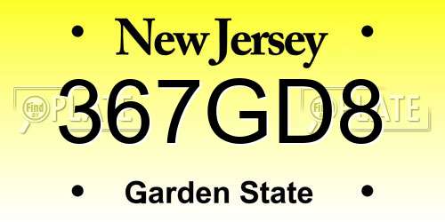 367GD8 New Jersey License Plate