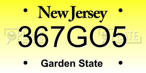 367GO5 New Jersey License Plate
