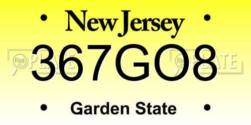 367GO8 New Jersey License Plate