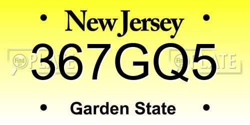 367GQ5 New Jersey License Plate