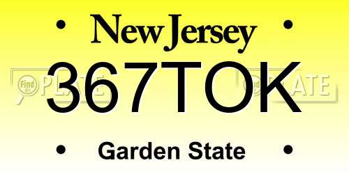 367TOK New Jersey License Plate