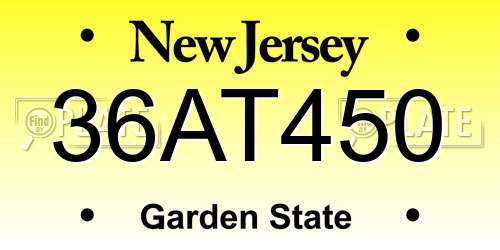 36AT450 New Jersey License Plate