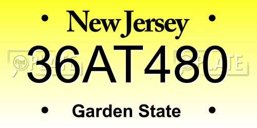 36AT480 New Jersey License Plate